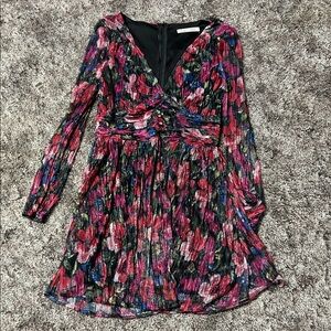 Floral V-Neck Long Sleeve Dress - Black & Pink